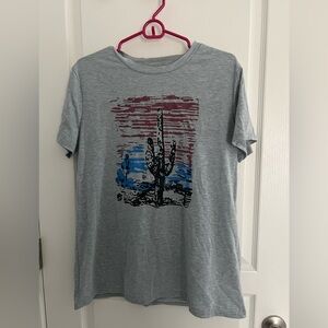 Gray Graphic T-Shirt with Cactus Design